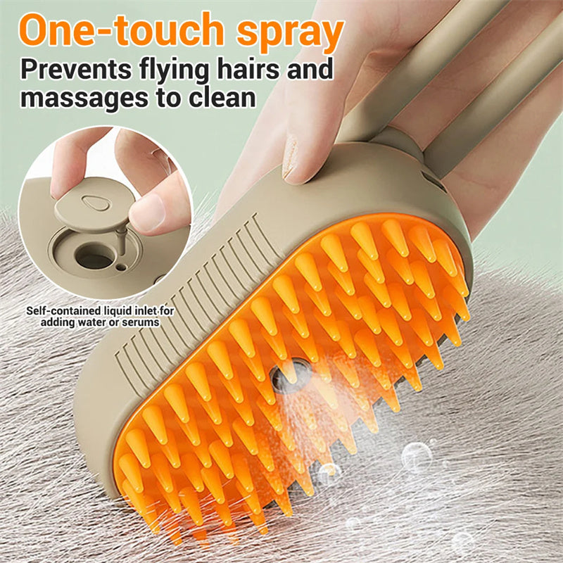 3-in-1 Pet SteamBrush- Electric Cat& Dog Grooming, spray & massage Comb