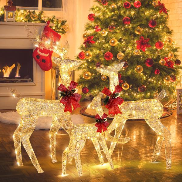 3pcs122x54x38cm Golden Elk Family Courtyard Elk Decoration - Shopmerge.site