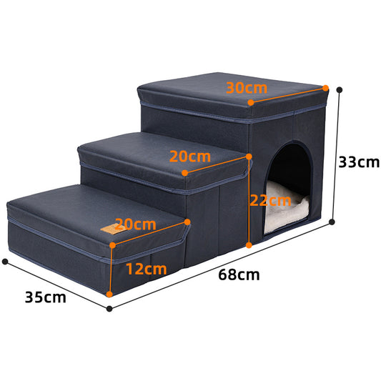 Foldable Dog Stairs With Storage - 3-Level Small To Medium Dog Breed Ramp, Oxford Fabric, Suitable For High Beds And Sofas, Pet Ladder, Dog Stairs - Shopmerge.site