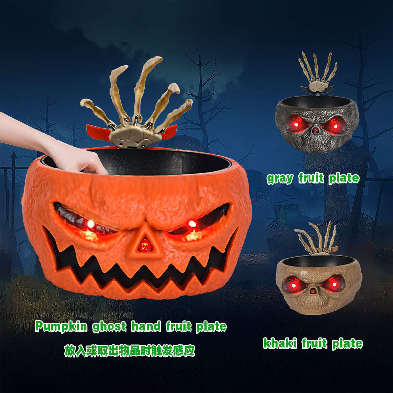 Halloween Candy Bowl – Plastic Pumpkin with Motion Activated Hand | Battery Operated Trick-or-Treat Serving Dish - Shopmerge.site