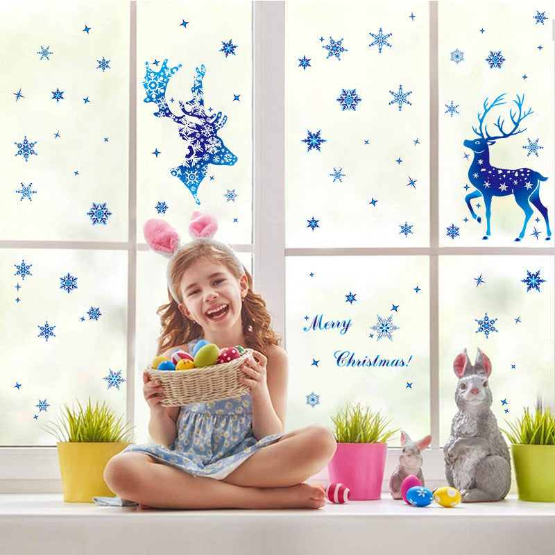 Christmas Elk Snowflake Sticker Decoration Glass Window Kids Room Christmas Wall Stickers Home Decals Decoration - Shopmerge.site