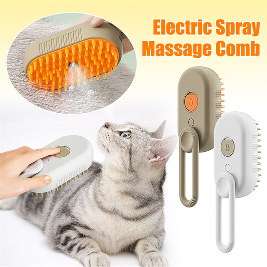 3-in-1 Pet SteamBrush- Electric Cat& Dog Grooming, spray & massage Comb