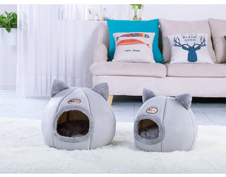 Semi-Enclosed Fluffy Pet Nest – Warm & Cozy Bed for Cats and Small Dogs - Shopmerge.site