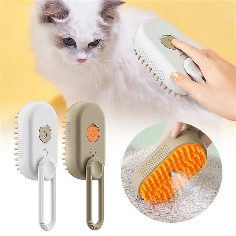 3-in-1 Pet SteamBrush- Electric Cat& Dog Grooming, spray & massage Comb