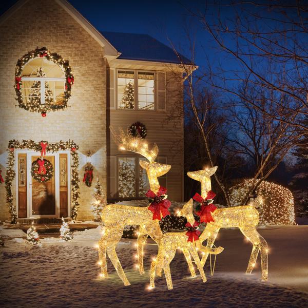 3pcs122x54x38cm Golden Elk Family Courtyard Elk Decoration - Shopmerge.site
