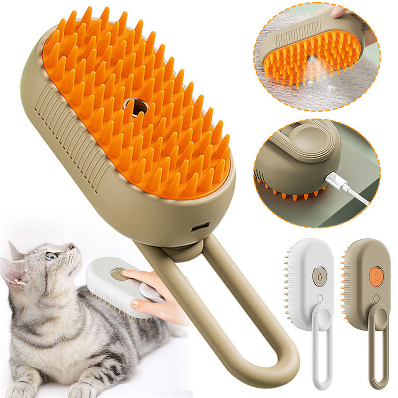 3-in-1 Pet SteamBrush- Electric Cat& Dog Grooming, spray & massage Comb
