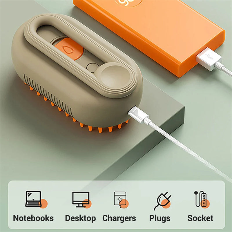 3-in-1 Pet SteamBrush- Electric Cat& Dog Grooming, spray & massage Comb