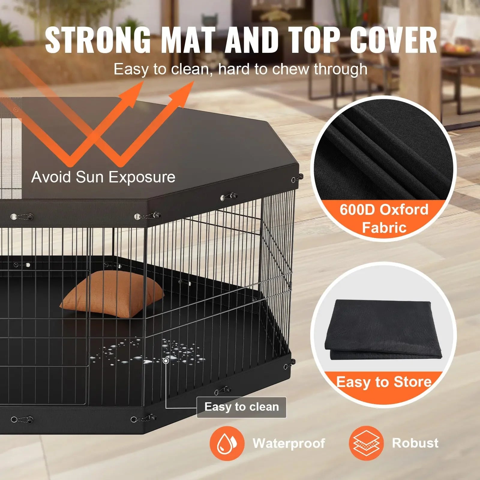 VEVOR Dog Playpen, 8 Panels Foldable Metal Dog Exercise Pen With Top Cover And Bottom Pad, 24in H Pet Fence Puppy Crate Kennel, Indoor Outdoor Dog Pen For Small Medium Pets, For Camping, Yard - Shopmerge.site
