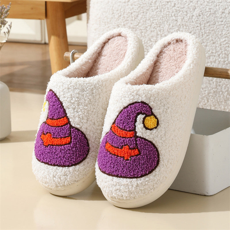 Halloween Spider Witch-hat Slippers Home Indoor Non-slip Floor Bedroom Slippers Winter Warm House Shoes For Women Men - Shopmerge.site
