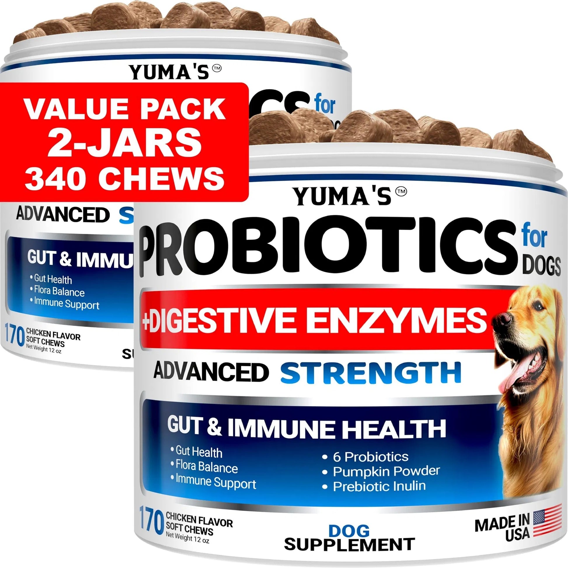 2 Pack Probiotics For Dogs And Digestive Enzymes Dog Probiotics Chews Anti Diarrhea Upset Stomach Gas Relief Constipation Canine Prebiotic Pet Fiber Supplement 340 Chews - Shopmerge.site