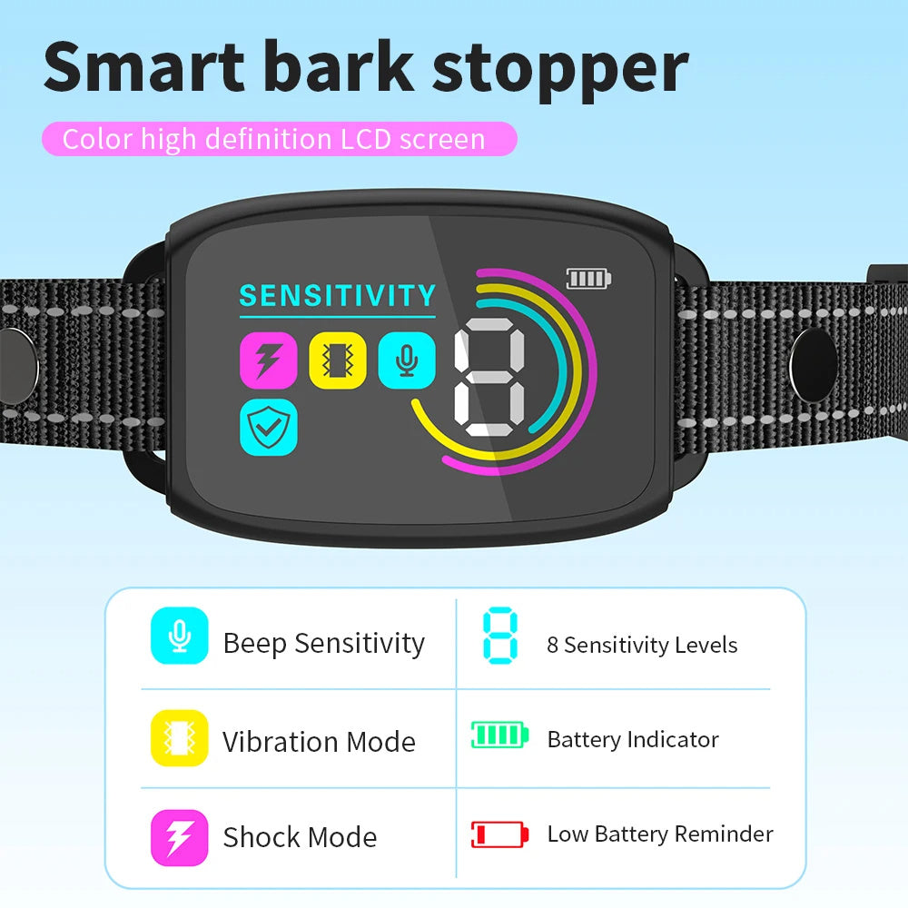 Smart Automatic Anti-Barking Dog Collar – Rechargeable Waterproof Bark Stopper with HD Display - Shopmerge.site