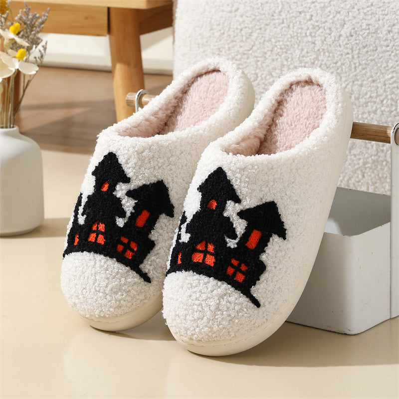Halloween Spider Witch-hat Slippers Home Indoor Non-slip Floor Bedroom Slippers Winter Warm House Shoes For Women Men - Shopmerge.site