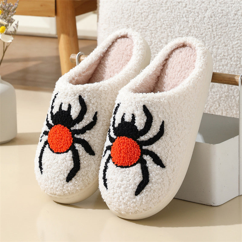 Halloween Spider Witch-hat Slippers Home Indoor Non-slip Floor Bedroom Slippers Winter Warm House Shoes For Women Men - Shopmerge.site