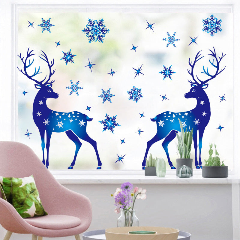 Christmas Elk Snowflake Sticker Decoration Glass Window Kids Room Christmas Wall Stickers Home Decals Decoration - Shopmerge.site