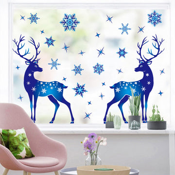 Christmas Elk Snowflake Sticker Decoration Glass Window Kids Room Christmas Wall Stickers Home Decals Decoration - Shopmerge.site