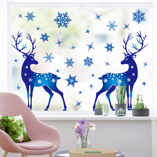 Christmas Elk Snowflake Sticker Decoration Glass Window Kids Room Christmas Wall Stickers Home Decals Decoration - Shopmerge.site