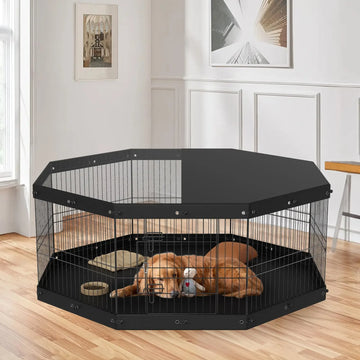 VEVOR Dog Playpen, 8 Panels Foldable Metal Dog Exercise Pen With Top Cover And Bottom Pad, 24in H Pet Fence Puppy Crate Kennel, Indoor Outdoor Dog Pen For Small Medium Pets, For Camping, Yard - Shopmerge.site