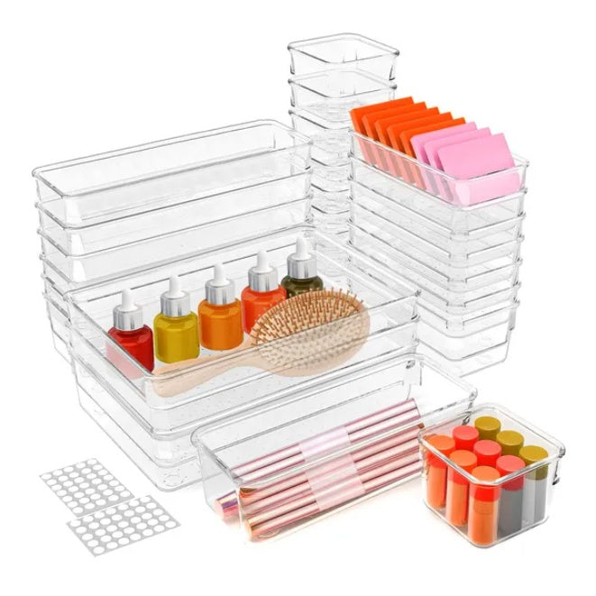 25Pcs Clear Plastic Drawer Organizers Set