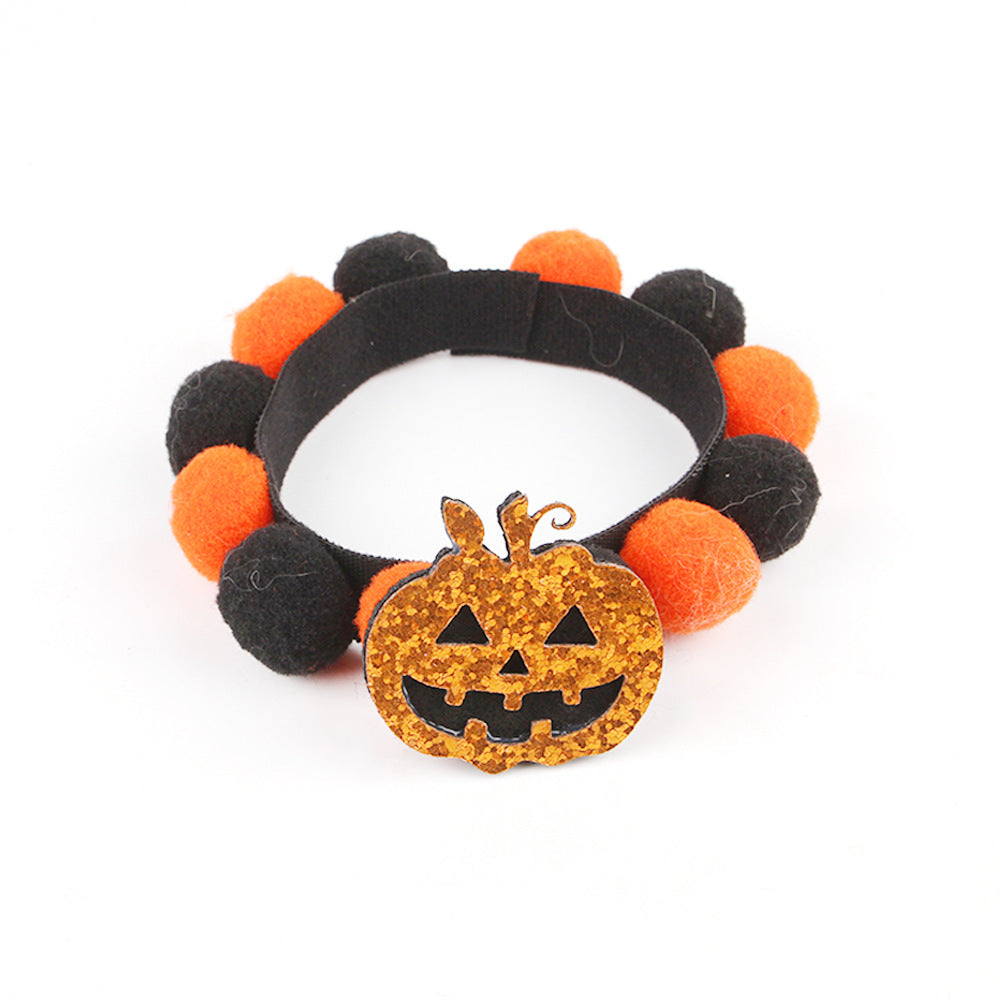 Halloween Pet Fur Ball Collar Pumpkin Accessories - Shopmerge.site