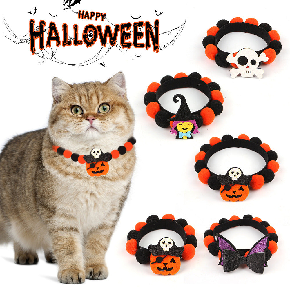 Halloween Pet Fur Ball Collar Pumpkin Accessories - Shopmerge.site